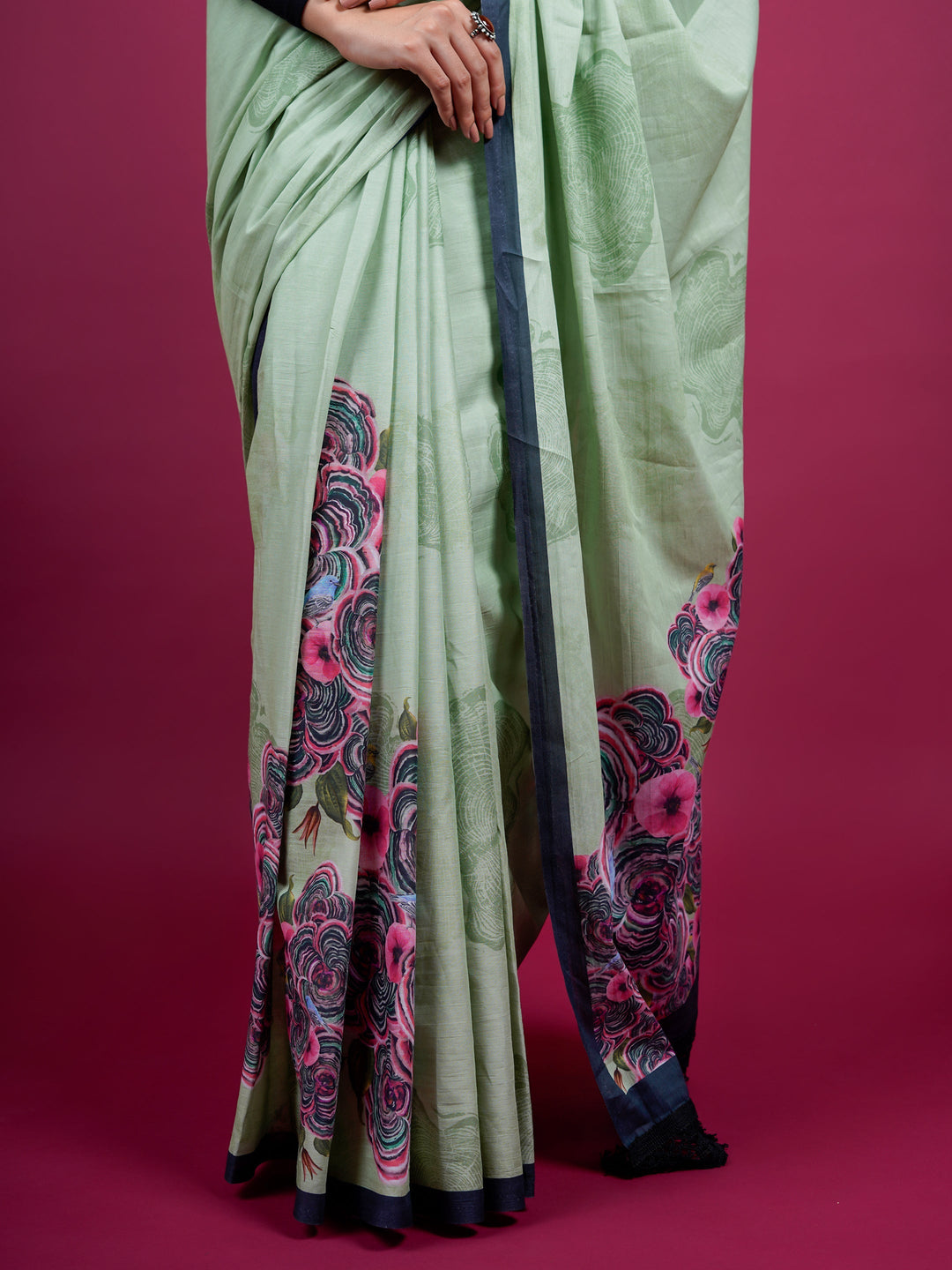 Floral Cotton Saree with Tassels