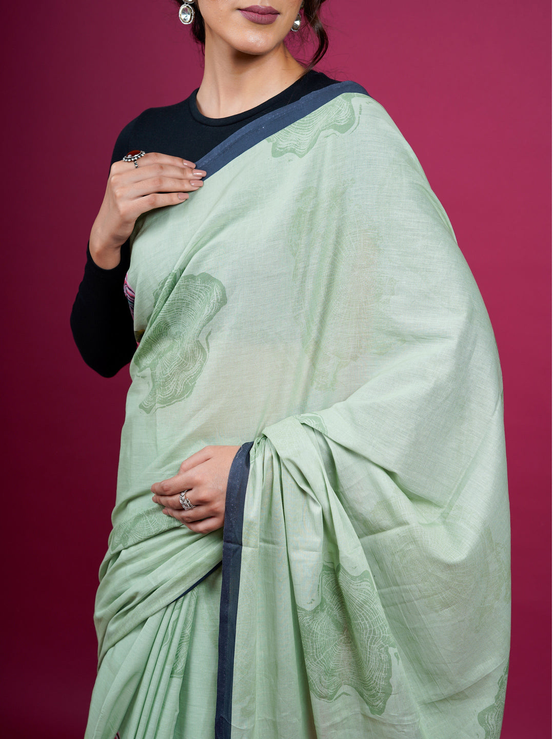 Floral Cotton Saree with Tassels