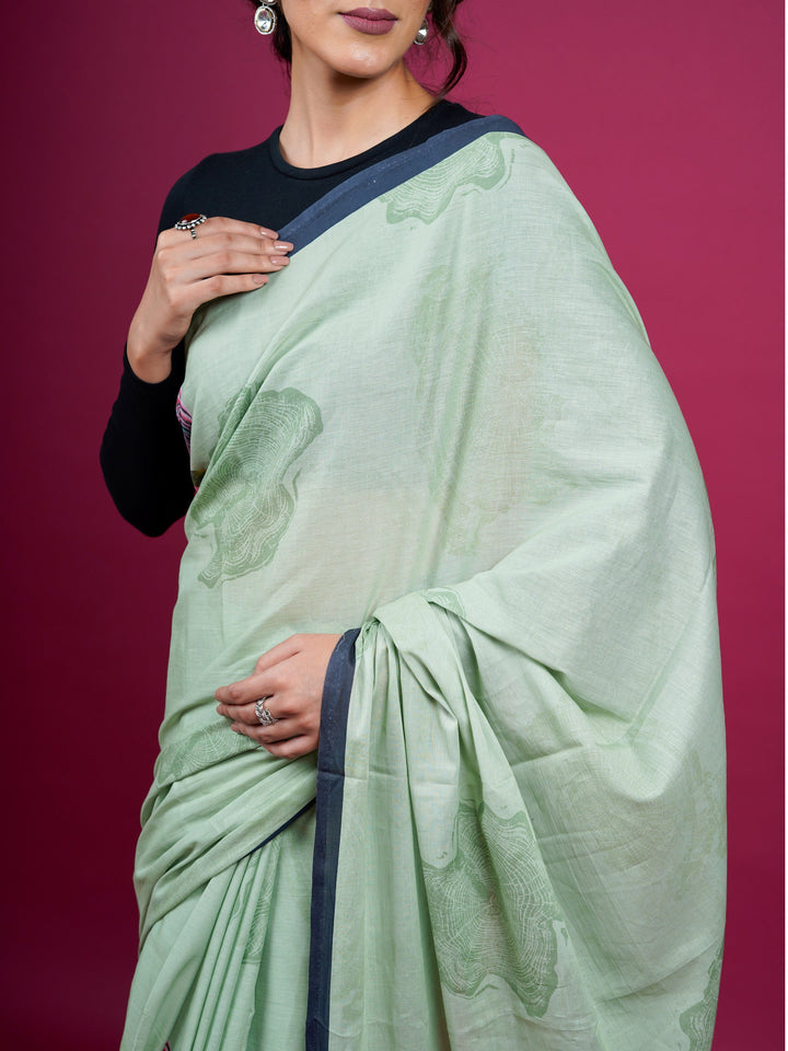 Floral Cotton Saree with Tassels