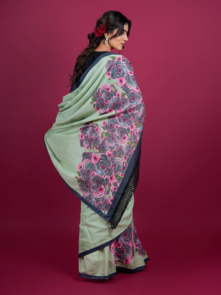 Floral Cotton Saree with Tassels