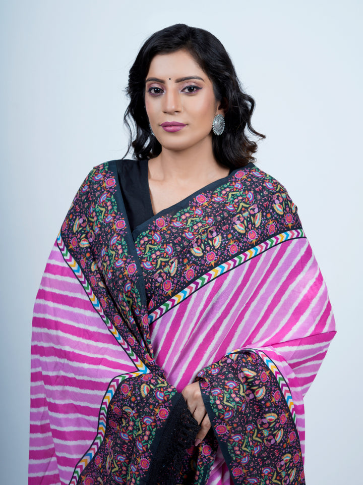 Buta Buti Leheriya Ethnic Motifs Printed Pure Cotton Tasseled Saree