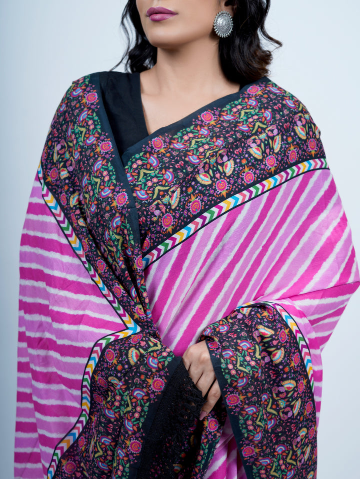 Buta Buti Leheriya Ethnic Motifs Printed Pure Cotton Tasseled Saree