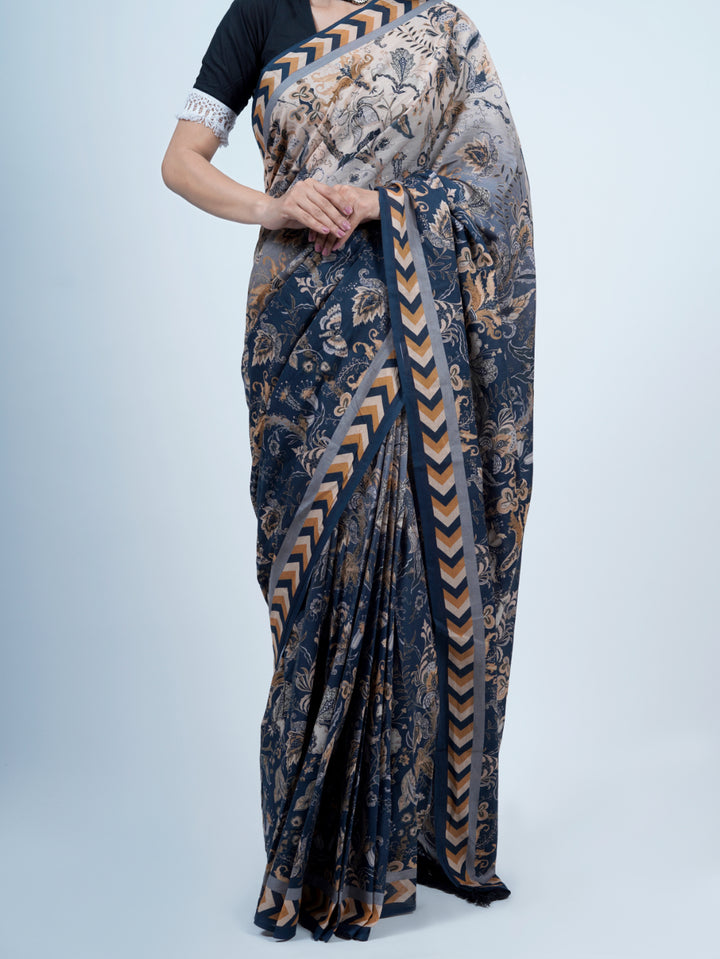 Buta Buti Ombre Chintz Floral Printed Pure Cotton Tasseled Saree