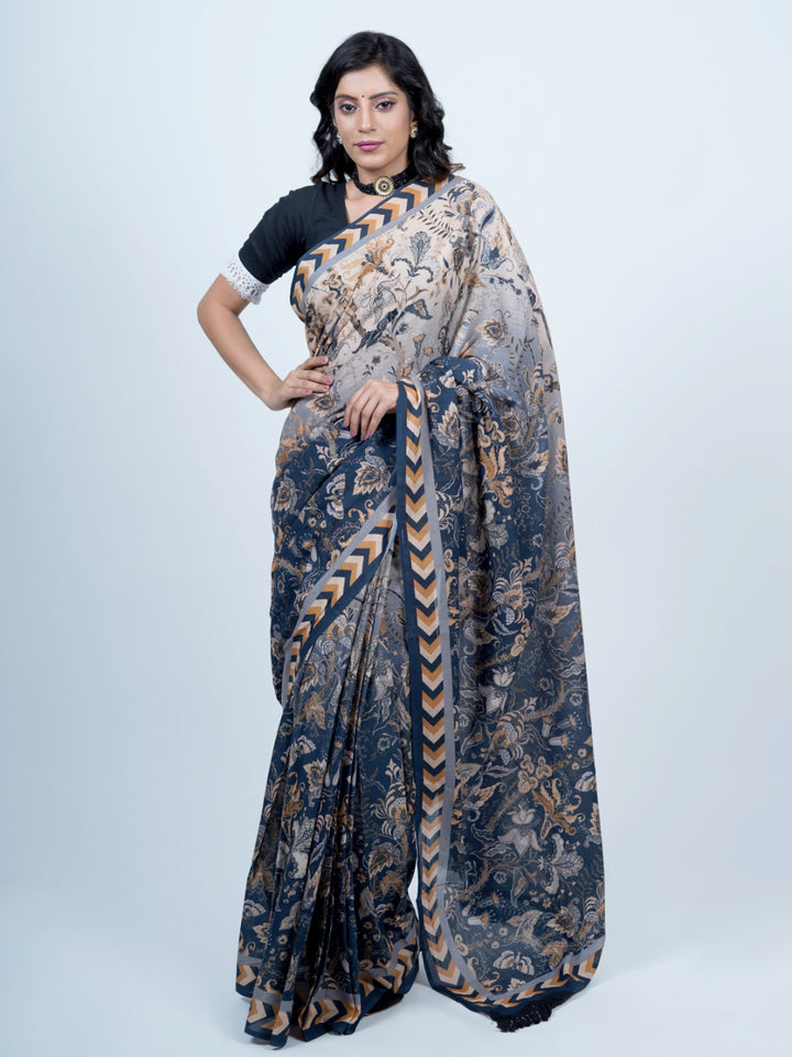 Buta Buti Ombre Chintz Floral Printed Pure Cotton Tasseled Saree