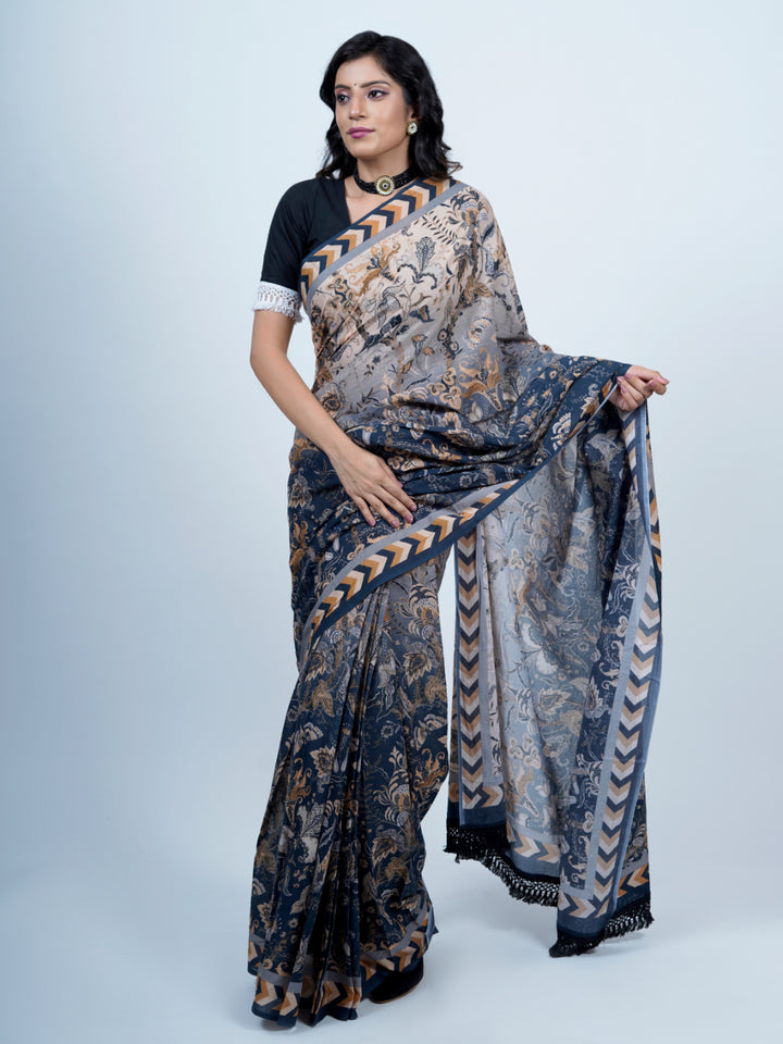 Buta Buti Ombre Chintz Floral Printed Pure Cotton Tasseled Saree