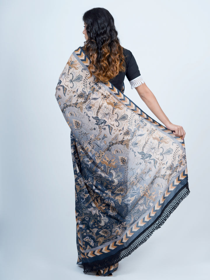 Buta Buti Ombre Chintz Floral Printed Pure Cotton Tasseled Saree