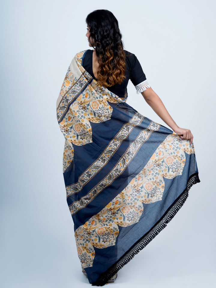 Buta Buti Floral Printed Pure Cotton Tasseled Printed Saree