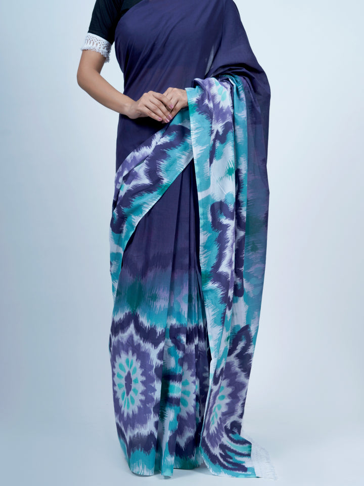 Buta Buti Ikat Ombre Printed Pure Cotton Tasseled Saree