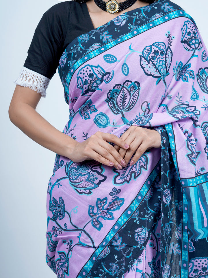 Buta Buti Chintz Floral Printed Pure Cotton Tasseled Saree