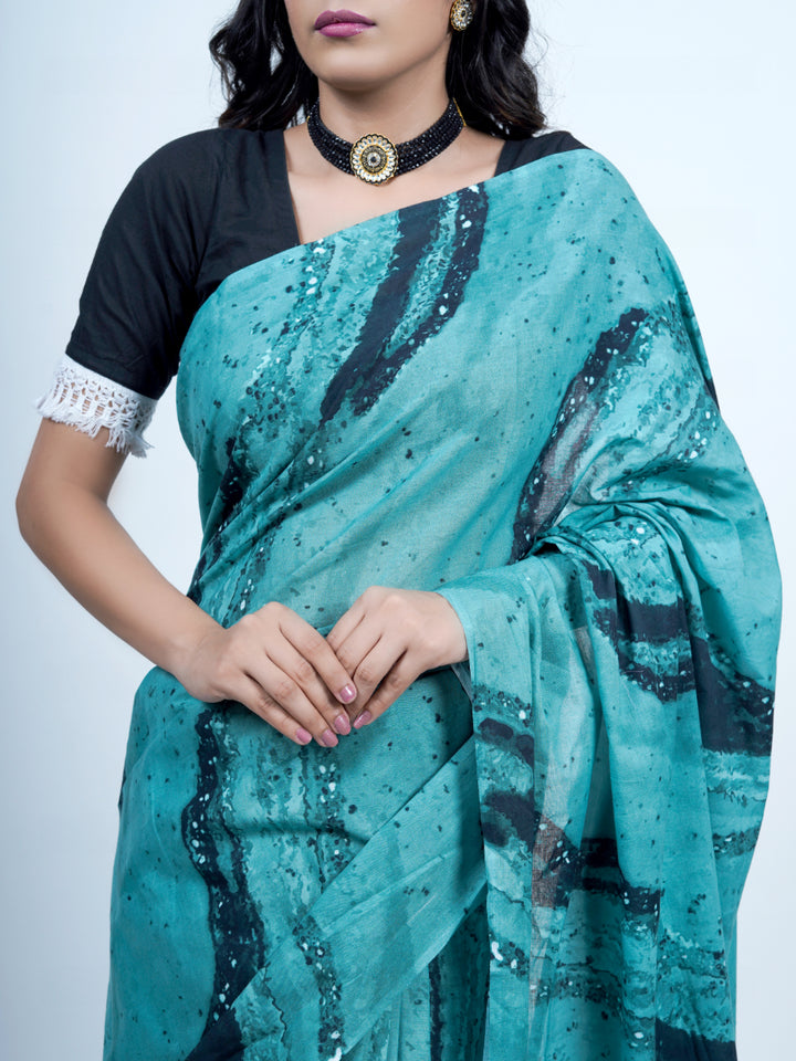 Buta Buti Abstract Art Printed Pure Cotton Tasseled Saree