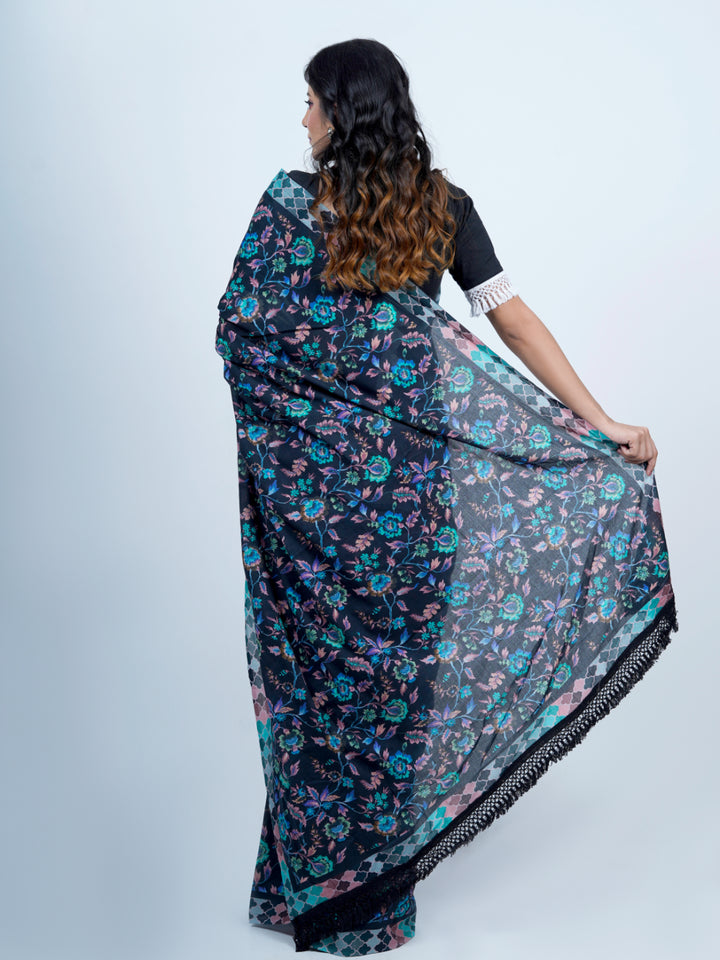 Buta Buti Chintz Floral Printed Pure Cotton Tasseled Saree