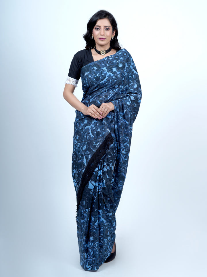 Buta Buti Floral Printed Pure Cotton Tasseled Printed Saree