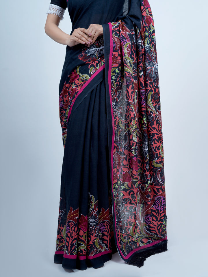 Buta Buti Floral Printed Pure Cotton Tasseled Printed Saree