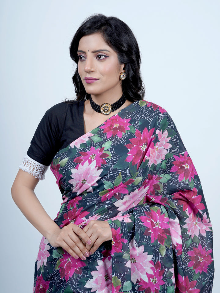 Buta Buti Floral Printed Pure Cotton Tasseled Printed Saree