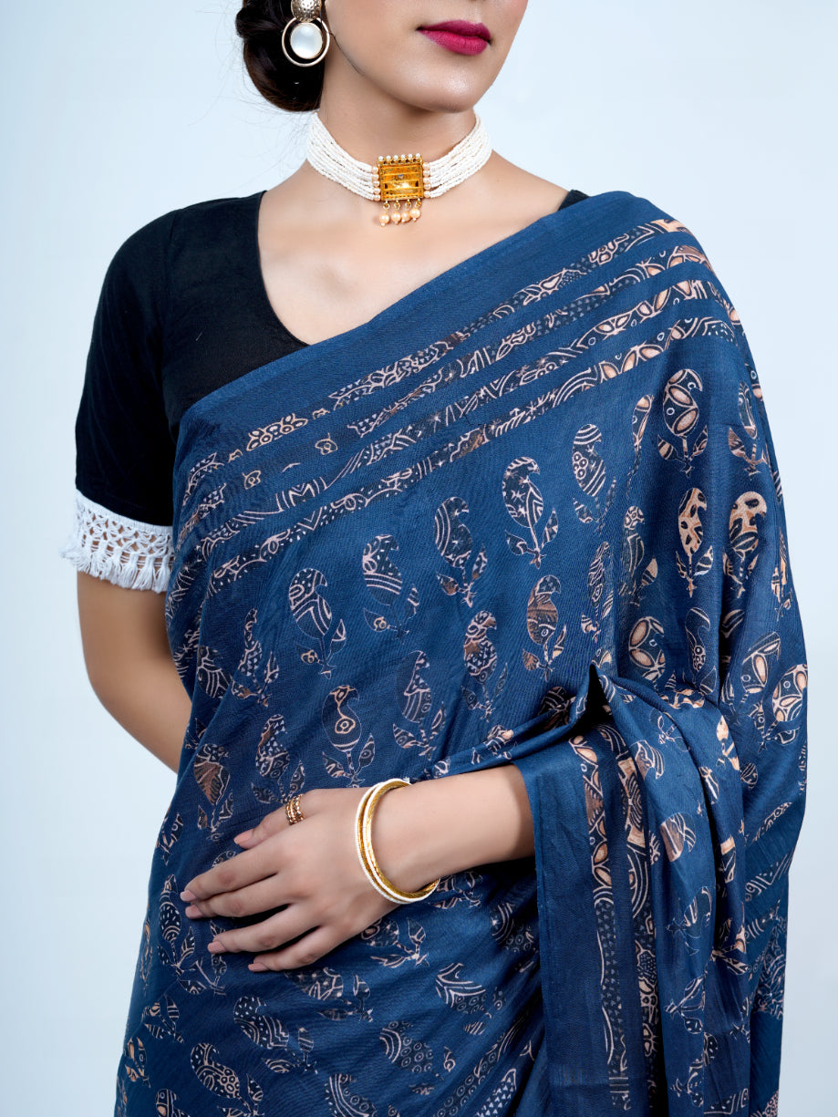 Buta Buti Ethnic Motifs Printed Pure CottonTasseled Saree