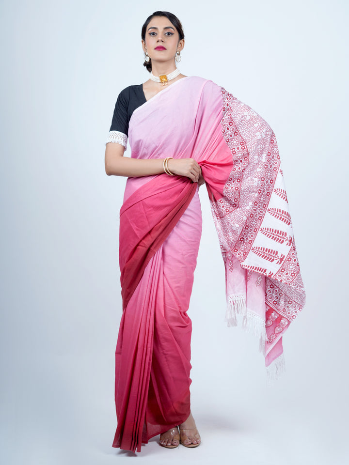 Buta Buti Ombre Printed Pure Cotton Tassled Saree