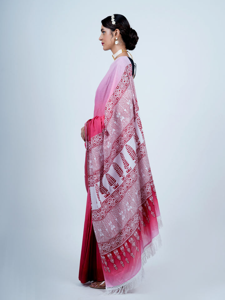 Buta Buti Ombre Printed Pure Cotton Tassled Saree