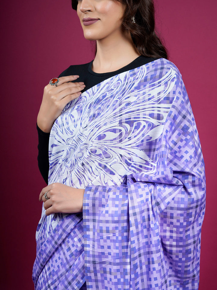 Buta Buti Floral and Pixel Printed Cotton Saree With Tassels Embellishment