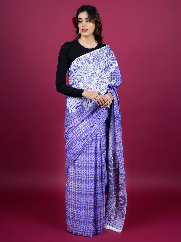 Buta Buti Floral and Pixel Printed Cotton Saree With Tassels Embellishment