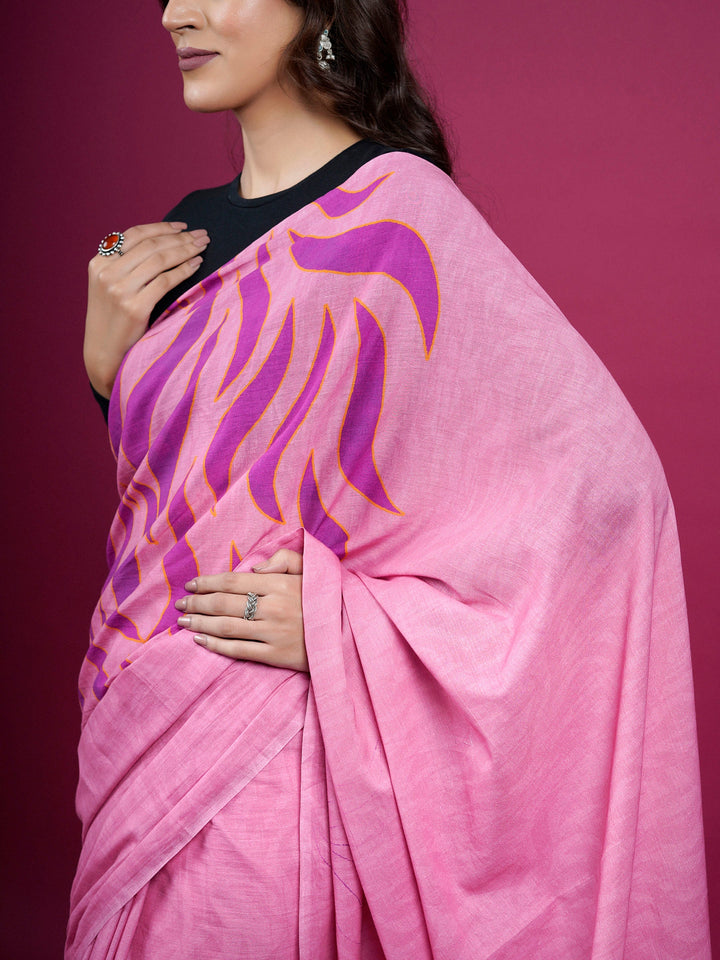 Buta Buti Abstract Printed Cotton Saree With Tassels Embellishment