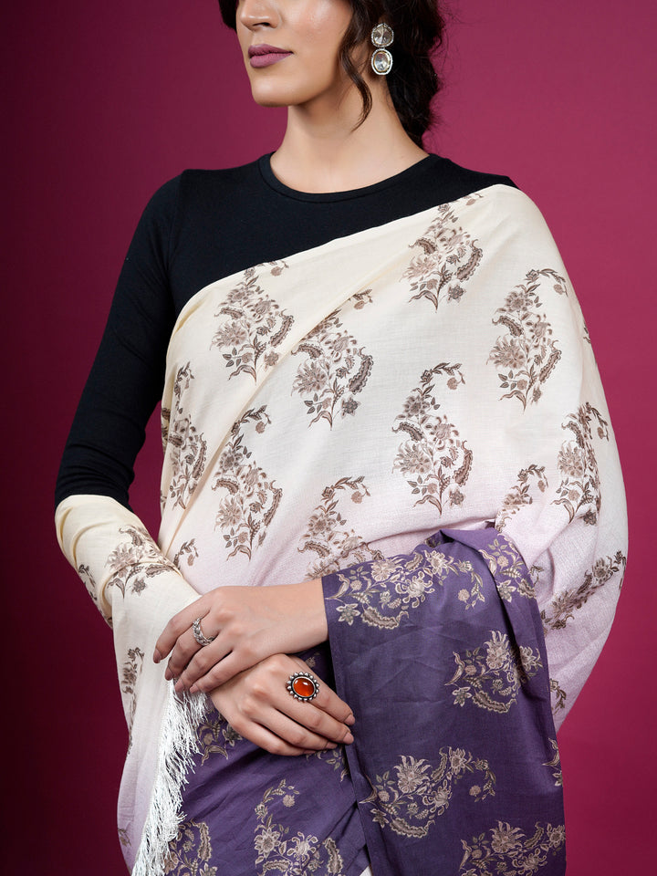 Buta Buti Chintz Floral Paisley Printed Cotton Saree With Tassels Embellishment
