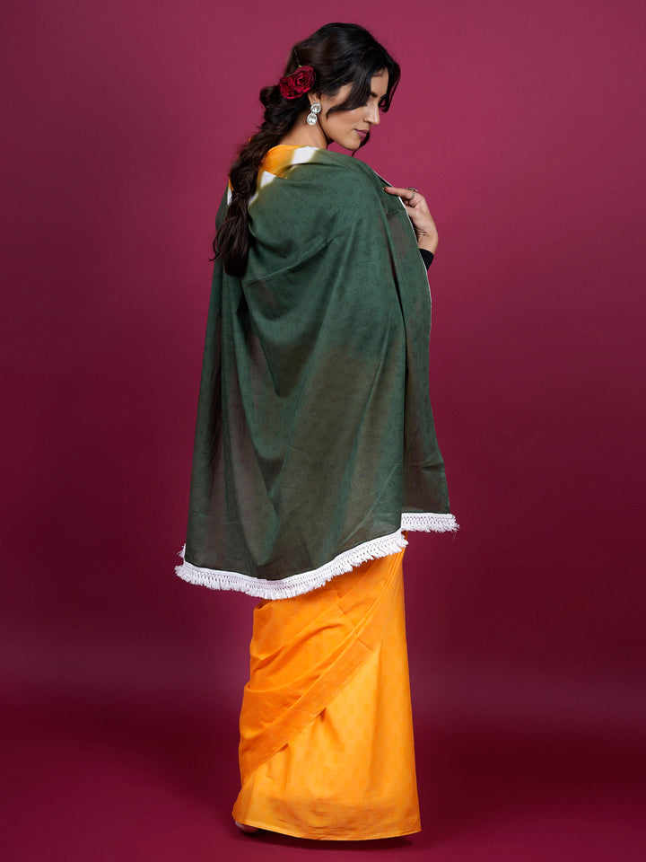 Buta Buti Solid Pirnted Cotton Saree With Tassels Embellishment