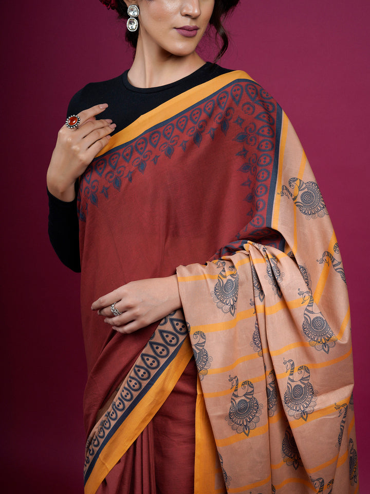 Buta Buti Ethnic Printed Cotton Saree With Tassels Embellishment