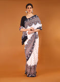 Buta Buti White Colour Abstract Printed Pure Cotton Saree With Unstitched Blouse And Lace