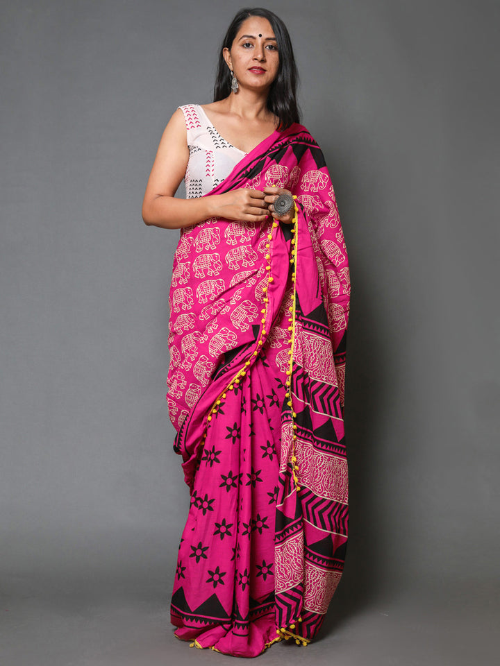 Buta Buti Pink Colour Abstract Printed Pure Cotton Saree