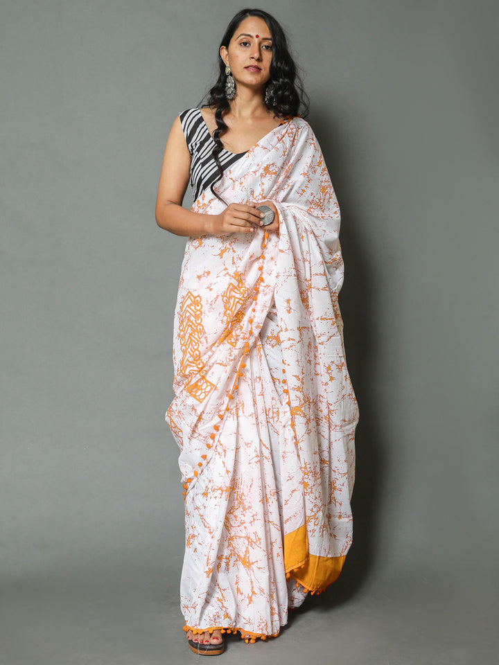 Buta Buti Mustard Colour Tie and Dye Printed Pure Cotton Saree