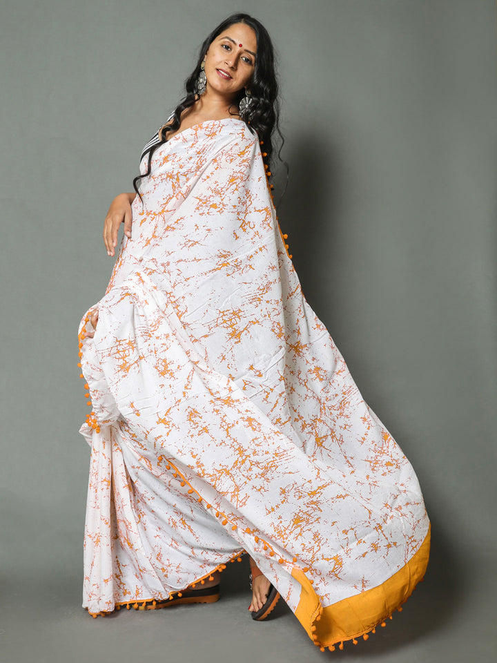 Buta Buti Mustard Colour Tie and Dye Printed Pure Cotton Saree