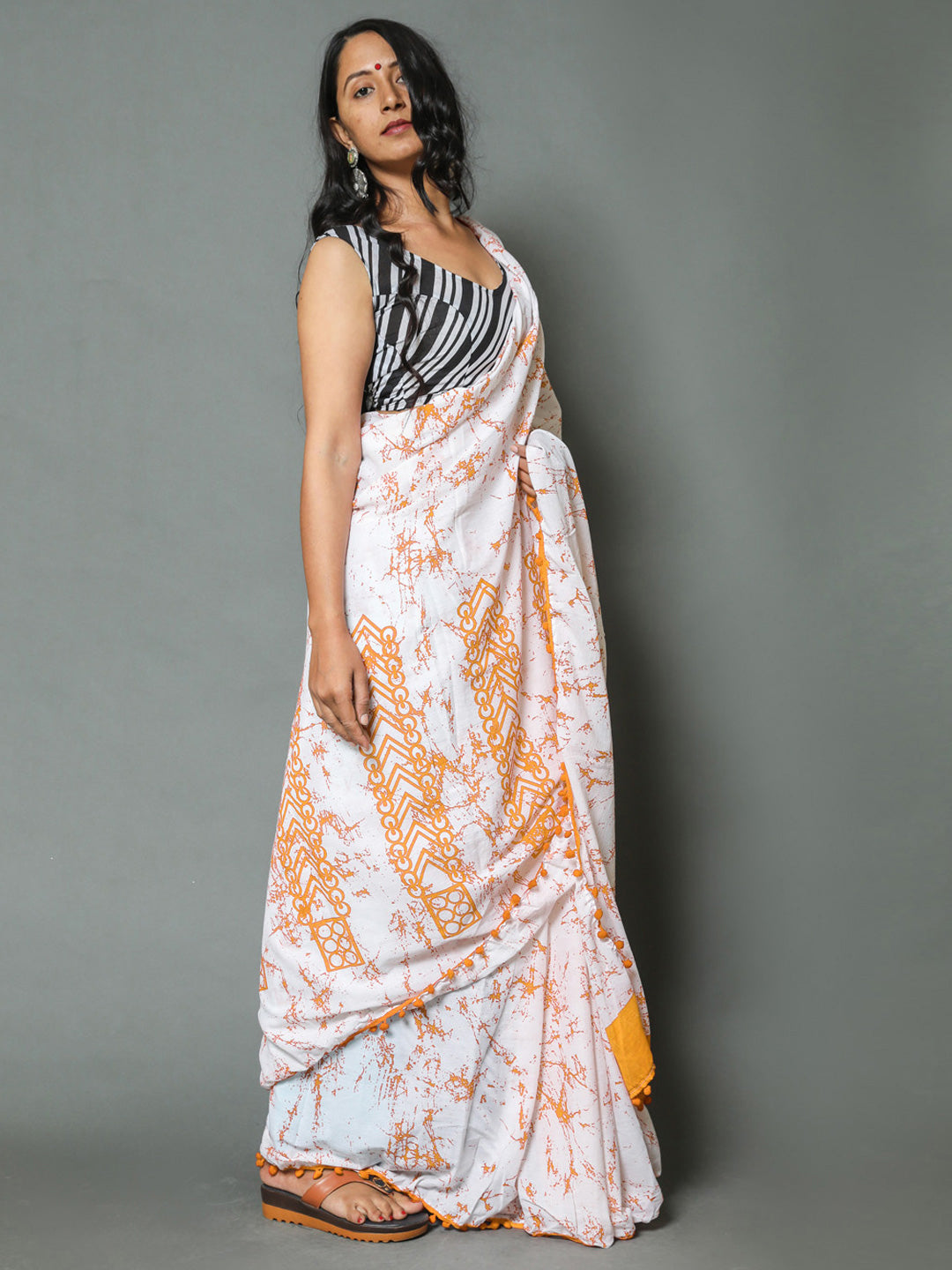 Buta Buti Mustard Colour Tie and Dye Printed Pure Cotton Saree