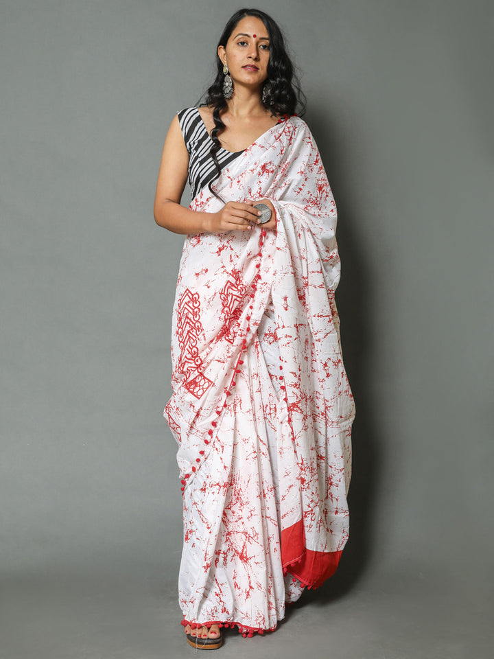 Buta Buti Red Colour Tie and Dye Printed Pure Cotton Saree