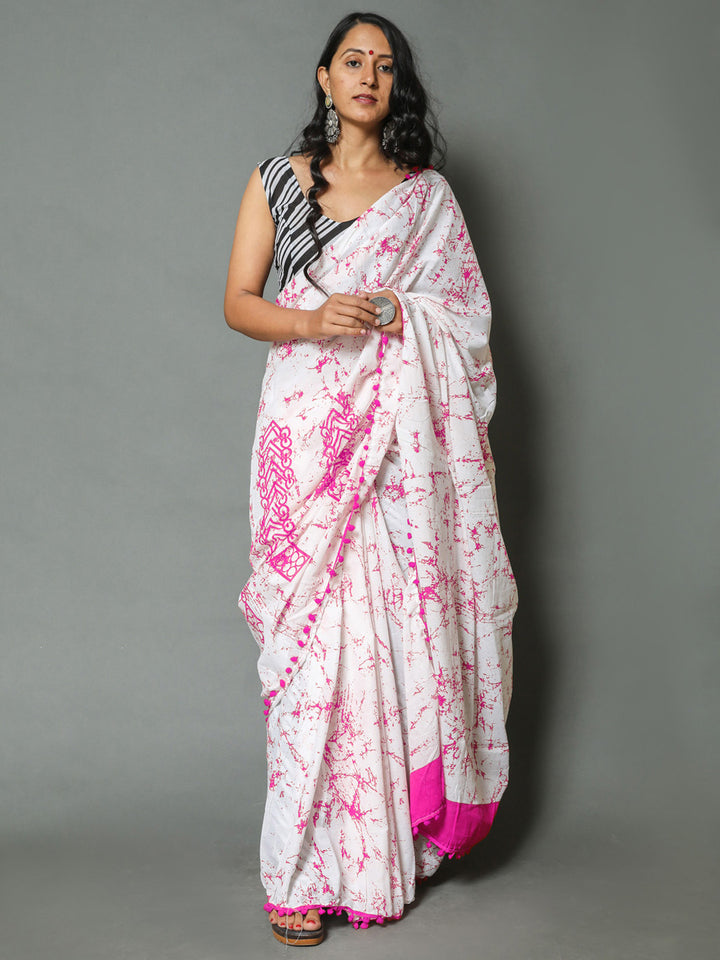 Buta Buti Pink Colour Tie and Dye Printed Pure Cotton Saree