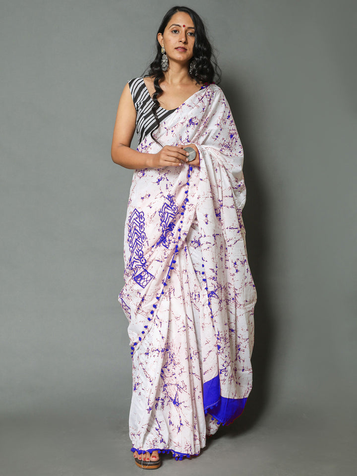 Buta Buti Navy Blue Colour Tie and Dye Printed Pure Cotton Saree