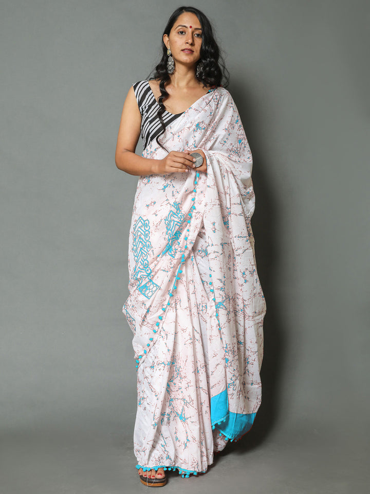 Buta Buti Blue Colour Tie and Dye Printed Pure Cotton Saree