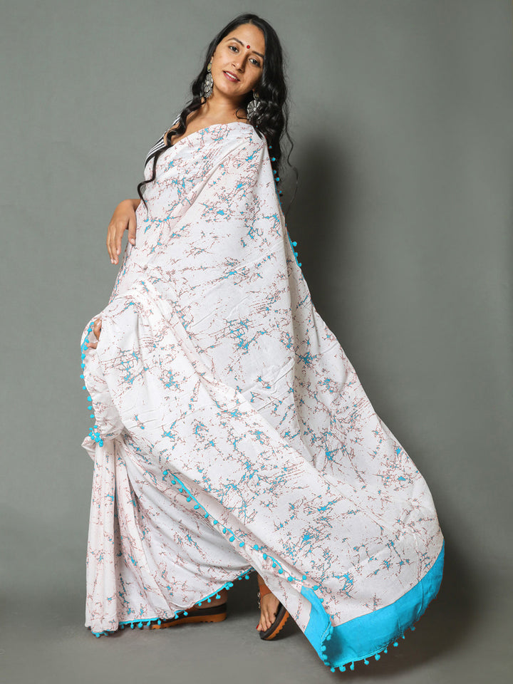 Buta Buti Blue Colour Tie and Dye Printed Pure Cotton Saree