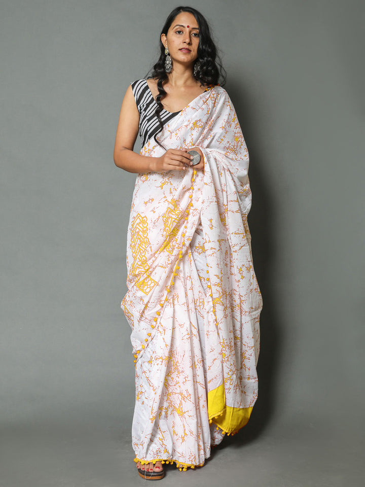 Buta Buti Yellow Colour Tie and Dye Printed Pure Cotton Saree