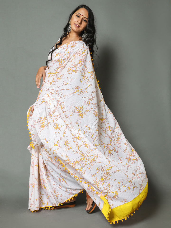 Buta Buti Yellow Colour Tie and Dye Printed Pure Cotton Saree