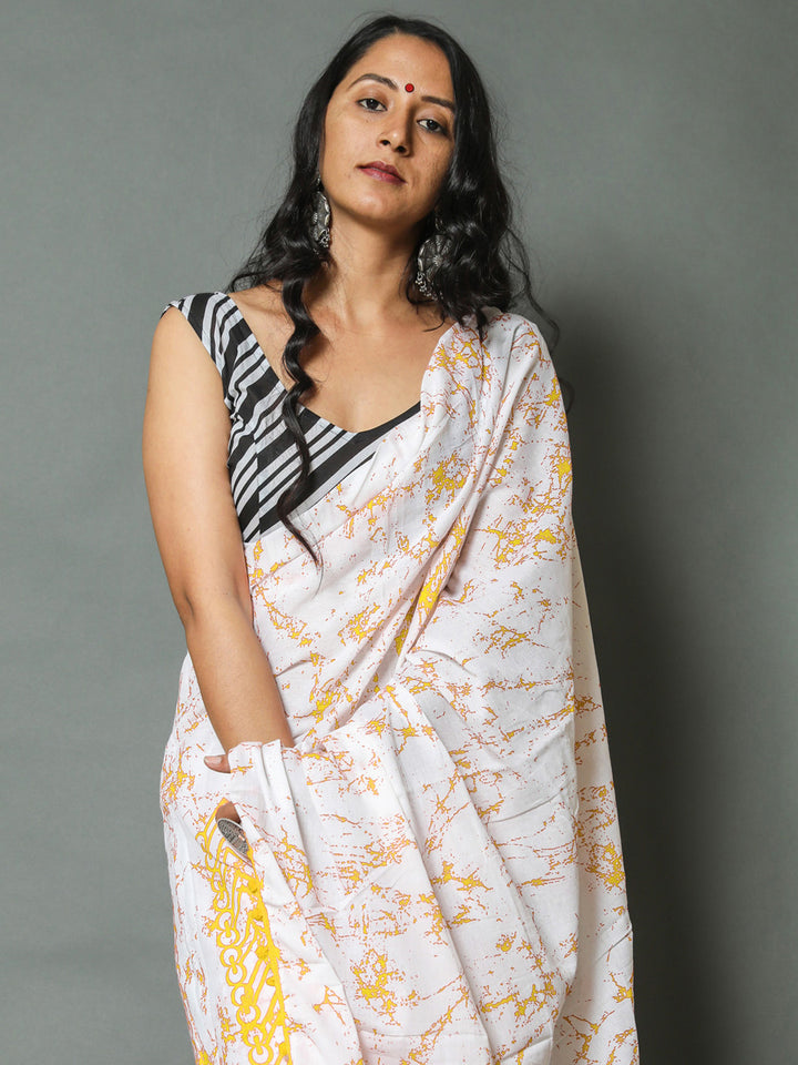 Buta Buti Yellow Colour Tie and Dye Printed Pure Cotton Saree