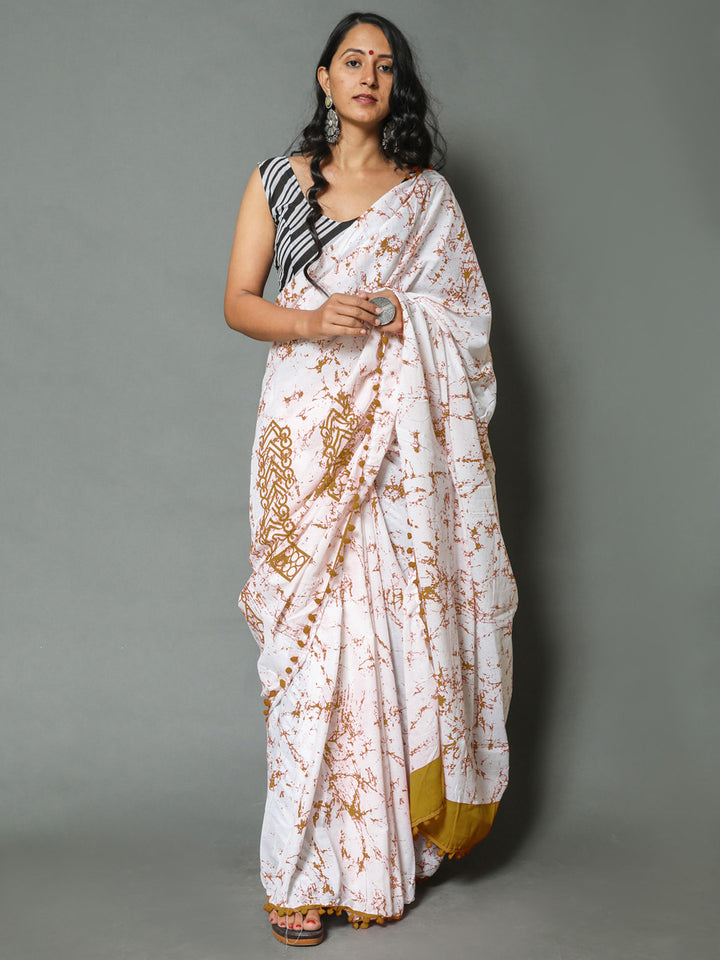 Buta Buti Olive Colour Tie and Dye Printed Pure Cotton Saree