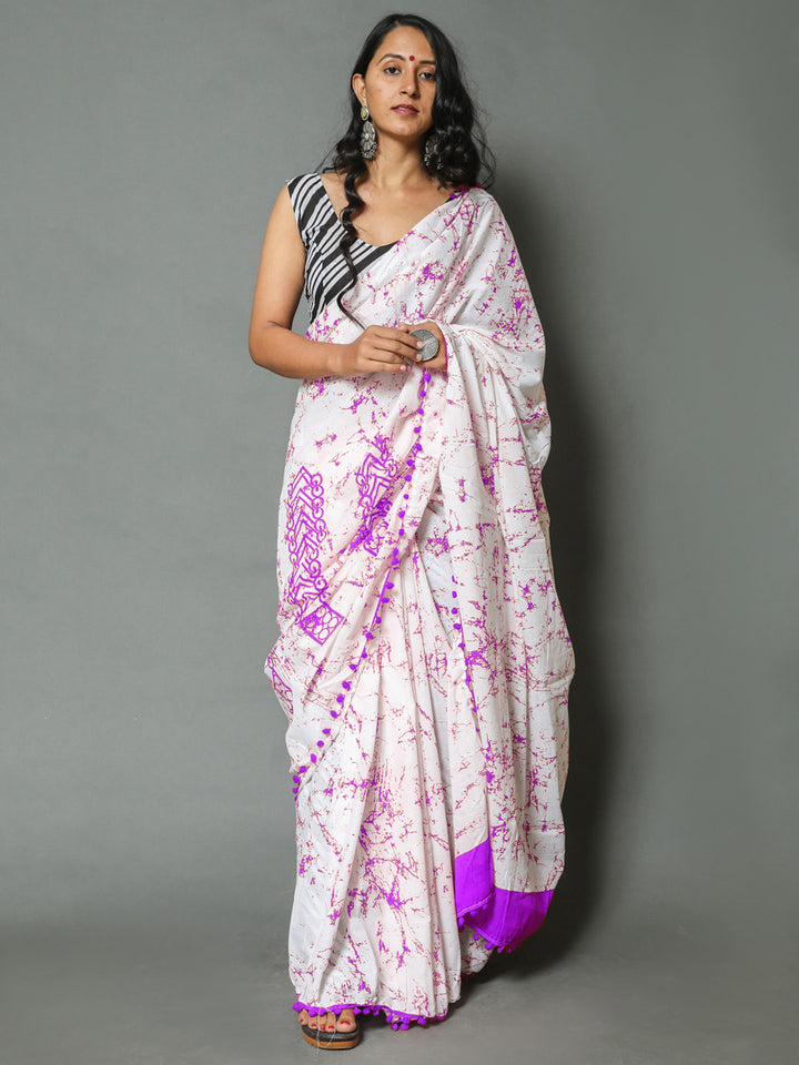 Buta Buti Purple Colour Tie and Dye Printed Pure Cotton Saree