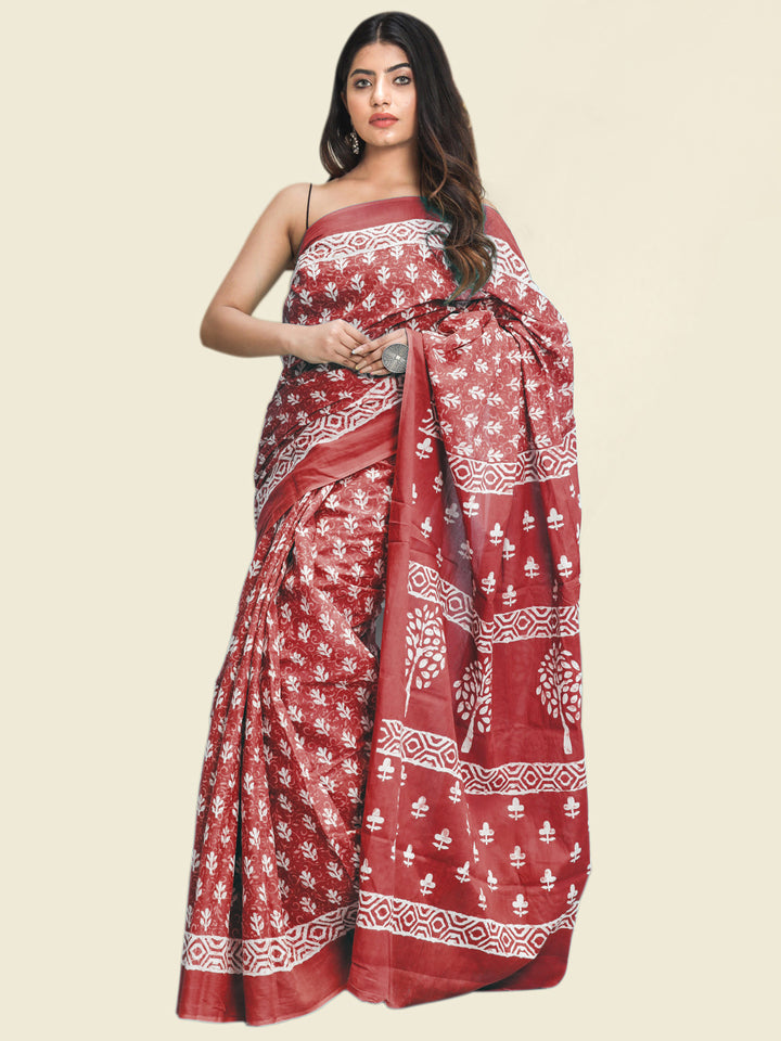 Buta Buti Red Colour Floral Printed Pure Cotton Saree