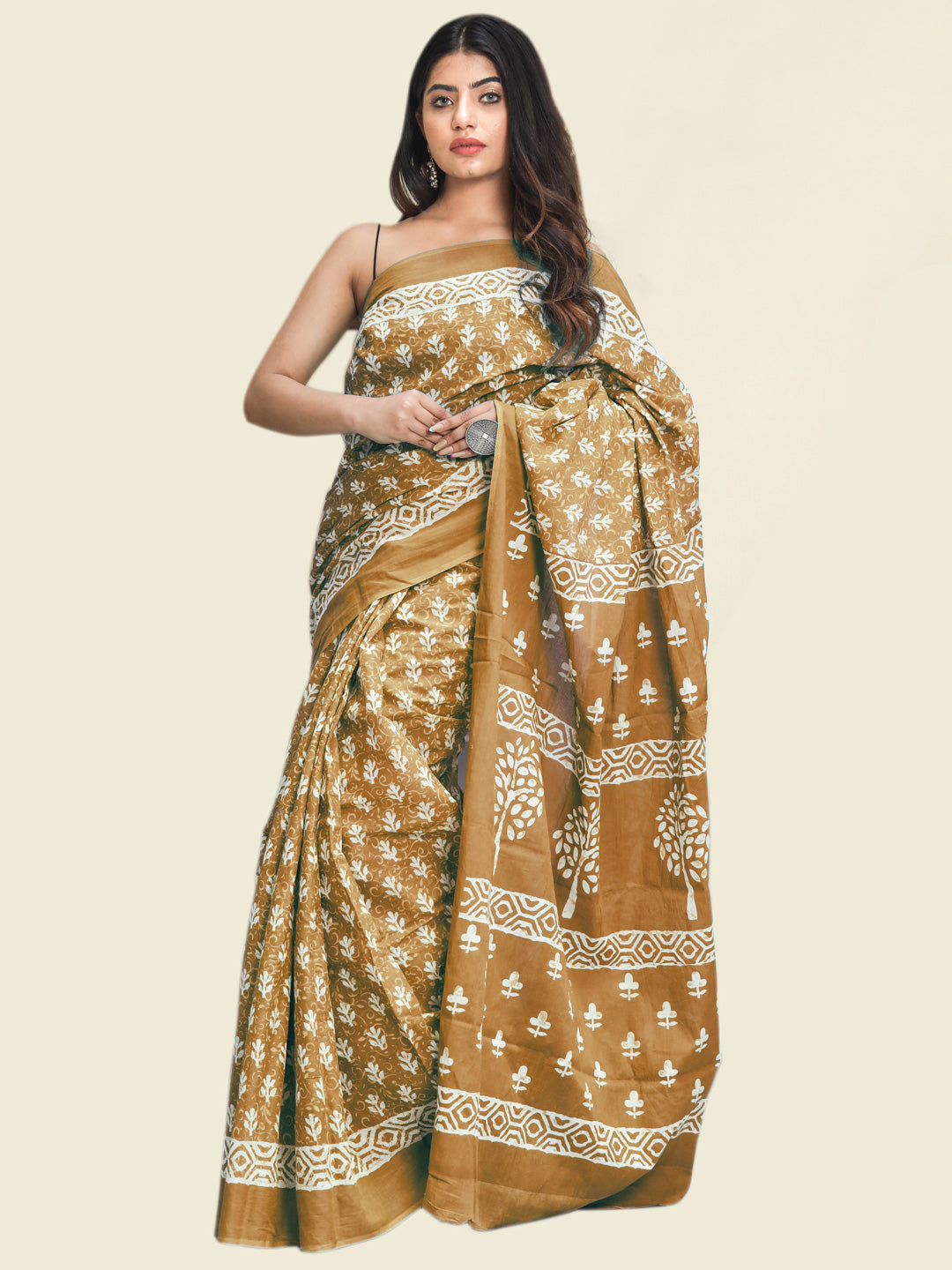 Buta Buti Rust Colour Floral Printed Pure Cotton Saree