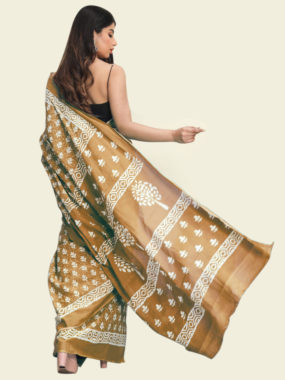 Buta Buti Rust Colour Floral Printed Pure Cotton Saree