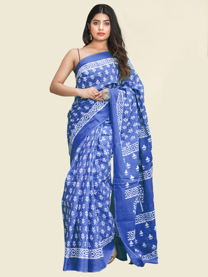 Buta Buti Navy Blue Colour Floral Printed Pure Cotton Saree