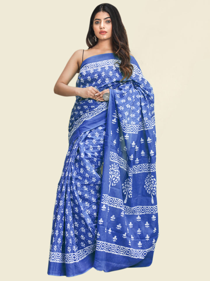 Buta Buti Navy Blue Colour Floral Printed Pure Cotton Saree