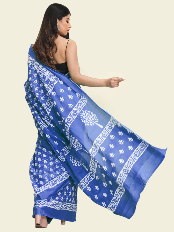 Buta Buti Navy Blue Colour Floral Printed Pure Cotton Saree