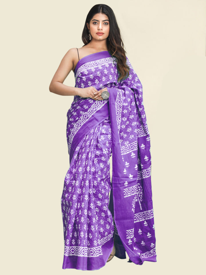 Buta Buti Purple Colour Floral Printed Pure Cotton Saree