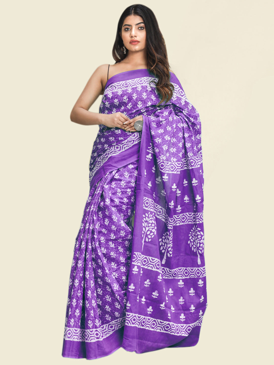 Buta Buti Purple Colour Floral Printed Pure Cotton Saree